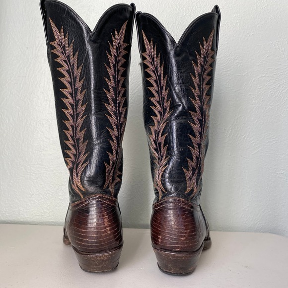 Vintage 1970s Tony Lama Cowboy Boots Teju Lizard Women's Dark Brown Size 5.5 M - Picture 4 of 14